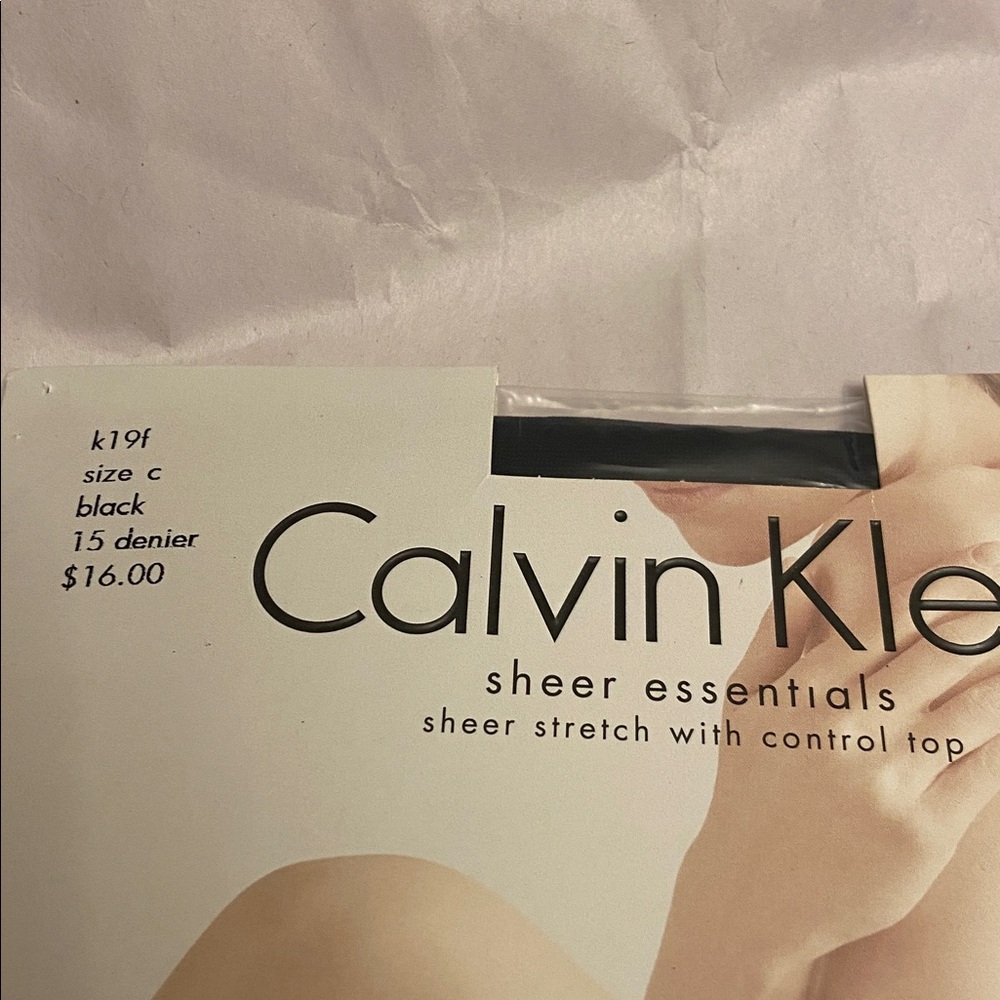 Calvin Klein Sheer Essentials Black Pantyhose 15 Denier Size C New. - Picture 2 of 4